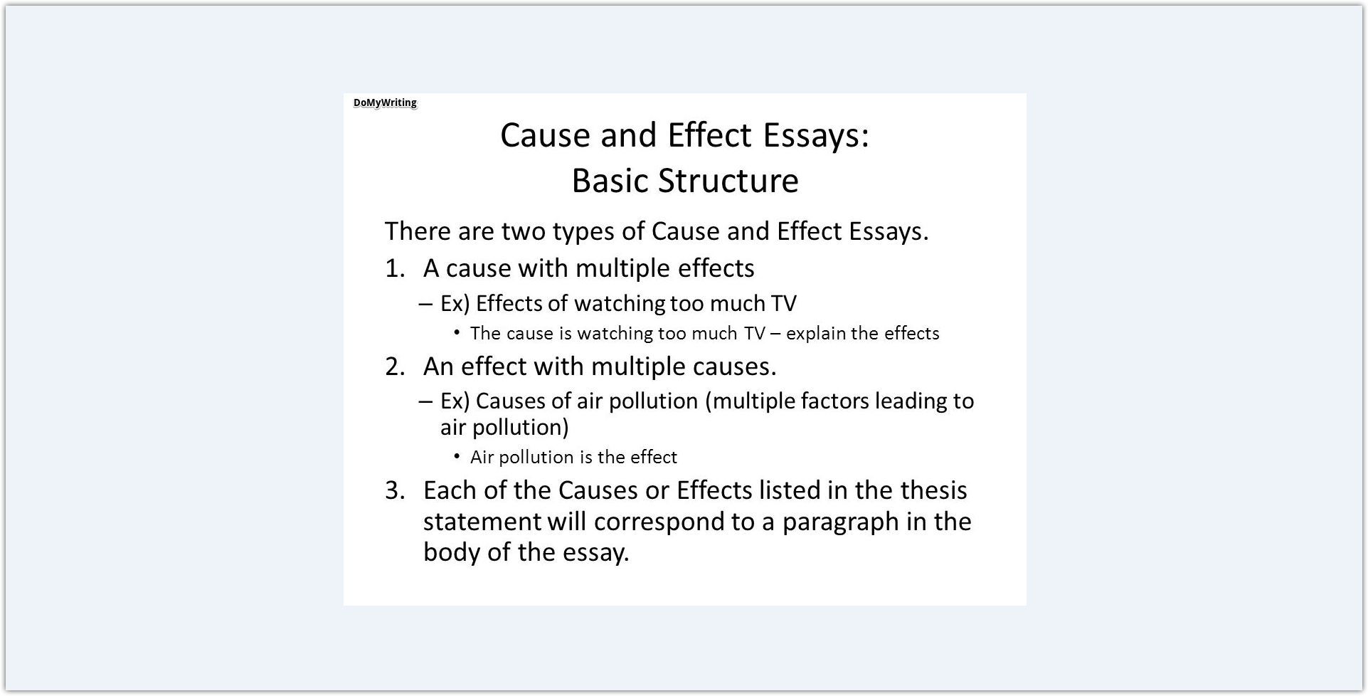 Cause and effect essay example college