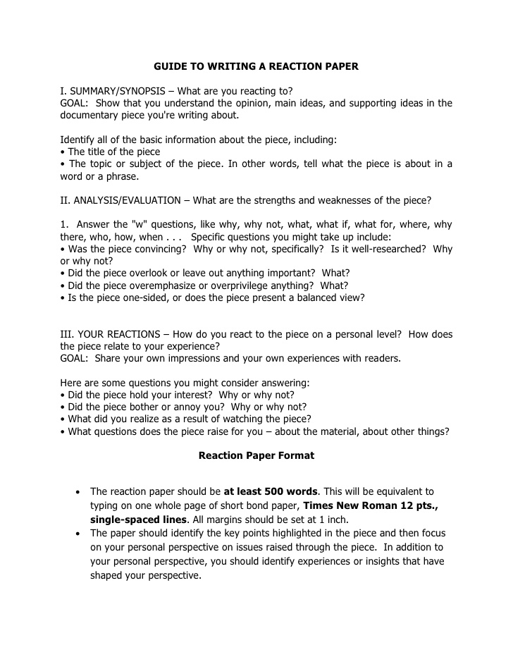 Guide to Writing a Reaction Paper