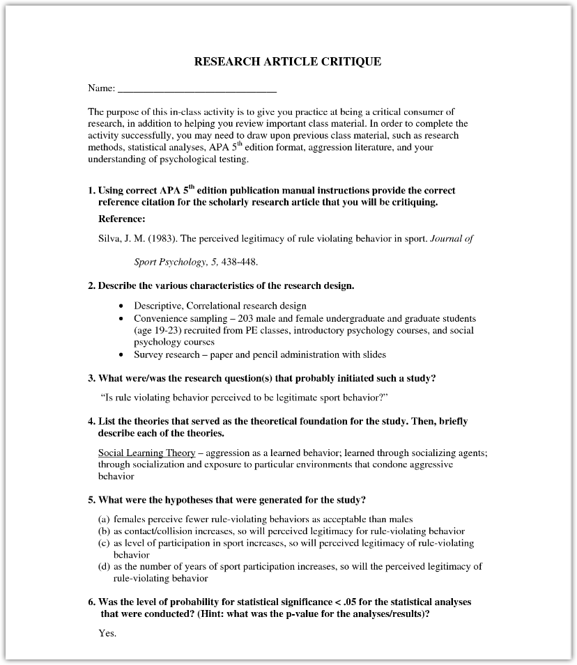 How To Write A Great Paper With Article Critique Example