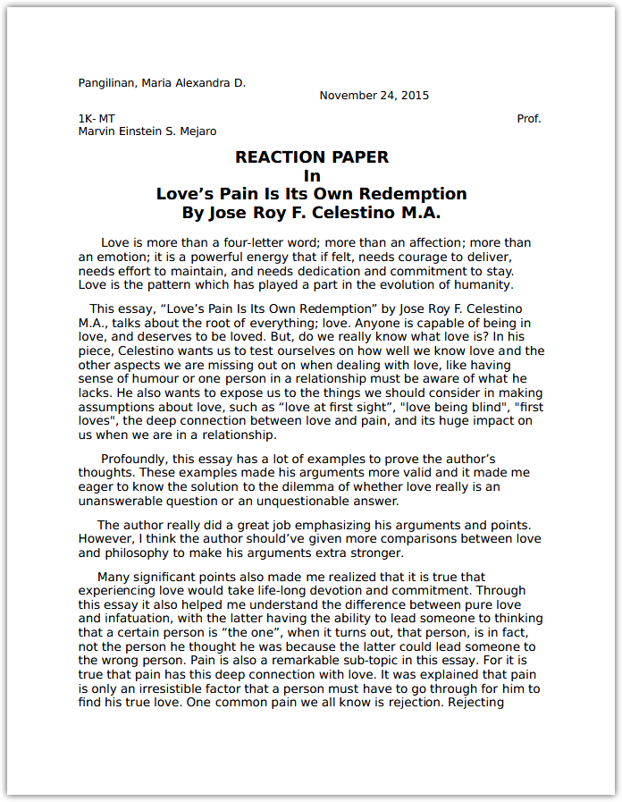 Explanation and Guidelines of Writing a Reaction Paper